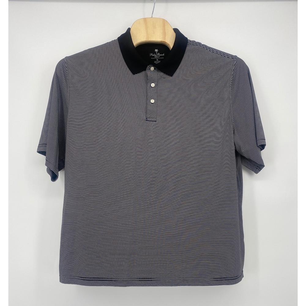 Palm Beach Golf Polo XL Navy Blue White Micro Stripe Performance Excellent